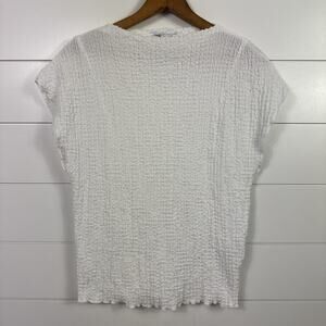 ZARA Crinkle Stretch Short Sleeved Blouse Shirt White sz S